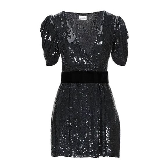 P.A.R.O.S.H. NWT Goody Sequin Cocktail Dress   w/Velvet Belt in Black Size S - Picture 1 of 11